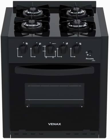 Fogao de Embutir 4 Bocas Venax Picasso Line Preto Fosco Gas Glp