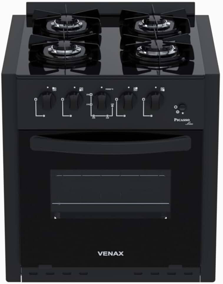 Fogao de Embutir 4 Bocas Venax Picasso Line Preto Fosco Gas Glp