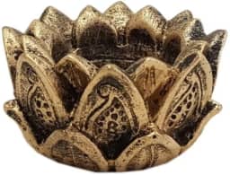 Castiçal e Incensário de Flor de Lótus de Resina Dourado Pequeno