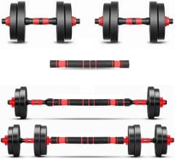 Kit Haltere 6 em 1 Ajustável para Musculação - 15kg Preto - Multifuncional com Barra e Kettlebell