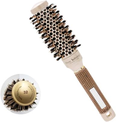 Escova Térmica Cerâmica 32mm Profissional com Cerdas de Javali, Ação Iônica e Nano Tecnologia, Cabo Emborrachado, Resistente ao Calor, Perfeita para Modelar Ondas, Alisar e Dar Volume