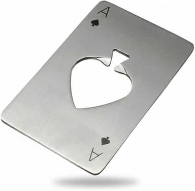 Abridor de Garrafa Formato Carta de Baralho em Aço Inoxidável Portátil, Compacto, Resistente, Estilo Poker Ideal para Churrasco, Viagens, Bar em Casa.