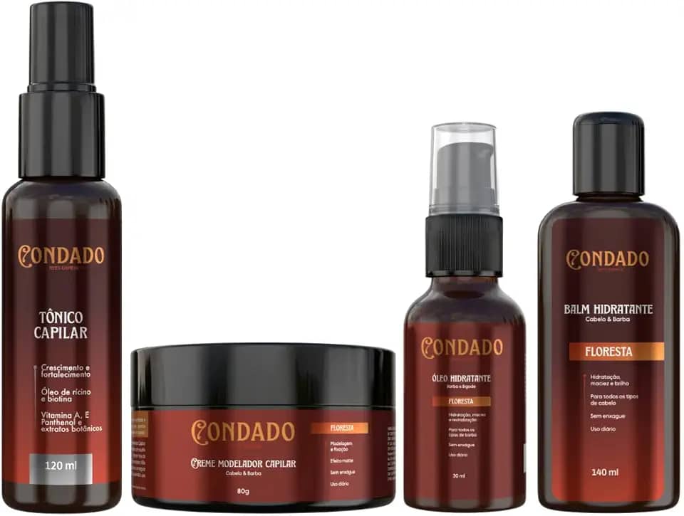 Kit Fortificante Tônico Capilar Creme Óleo Barba Balm Masculino Crescimento Cabelo Bigode (Floresta (Amadeirado))
