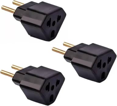 Kit 3 Adaptadores de Tomada Universal 10A e 20A 2 Polos Padrão Brasileiro e Americano - Preto