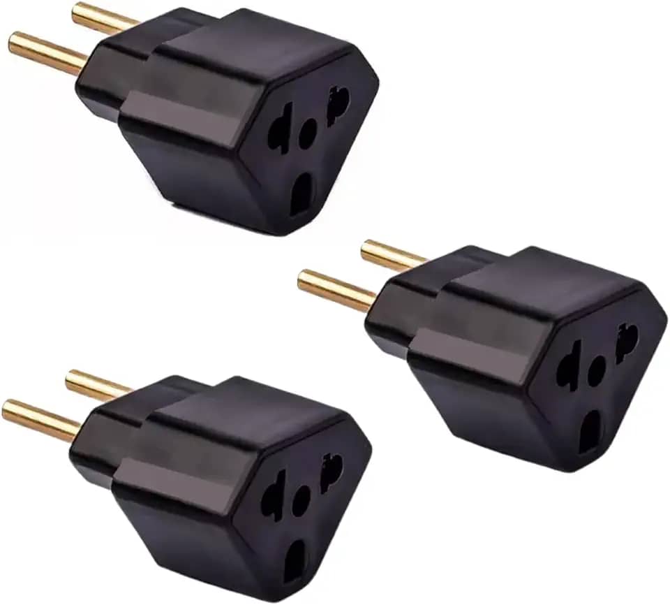 Kit 3 Adaptadores de Tomada Universal 10A e 20A 2 Polos Padrão Brasileiro e Americano - Preto