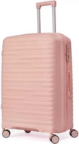 Mala Media 23Kg De Viagem Expansível Polipropileno 4 Rodas Duplas 360 Fibra Rígida Tamanho M Leve Resistente Para Despachar (ROSA CLARO, médio)