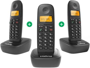 Kit Telefone Sem Fio com 2 Ramais Adicionais TS 2513 Preto Intelbras