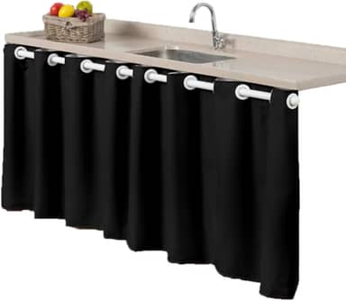 Cortina pra Pia Microfibra 2,80M x 80CM Cozinha e Lavanderia Simples Cores Vivas Revenda (PRETO)