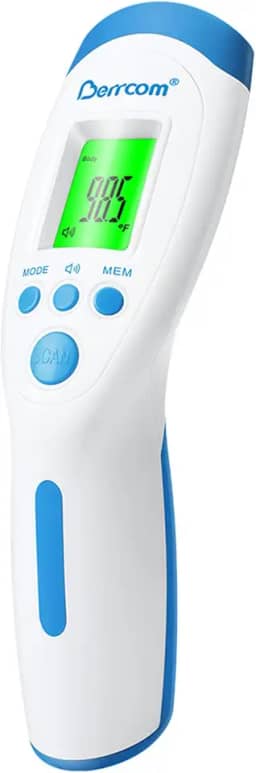 Berrcom Termômetro infravermelho sem contato Termômetro digital de testa com alerta de febre e visor LCD Termômetro sem contato 3 em 1 Ideal para adultos e crianças