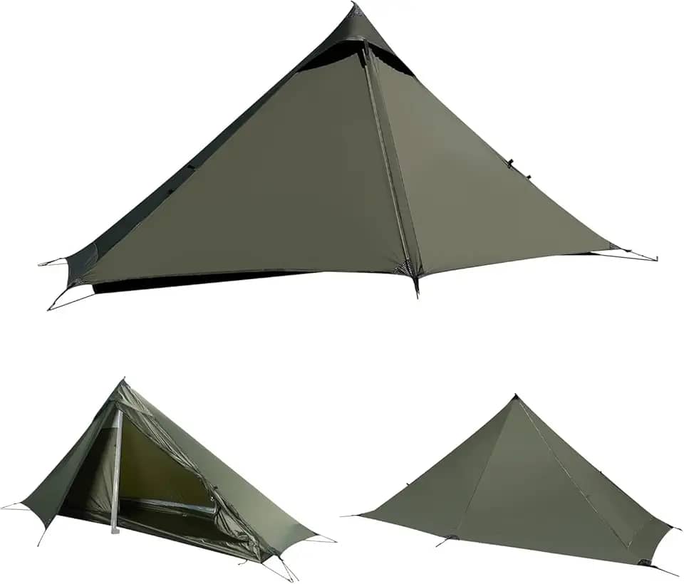 TENPLAY Tenda ultraleve com vara de trekking, 1 pessoa, barraca de acampamento para mochila, impermeável 5000 mm, fácil configuração, abrigo para acampamento, caminhada