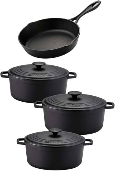 Jogo de panela de ferro fundido caçarola Neo 16, 18, 22 tampa de ferro alça de ferro e frigideira 20 sem tampa Santana