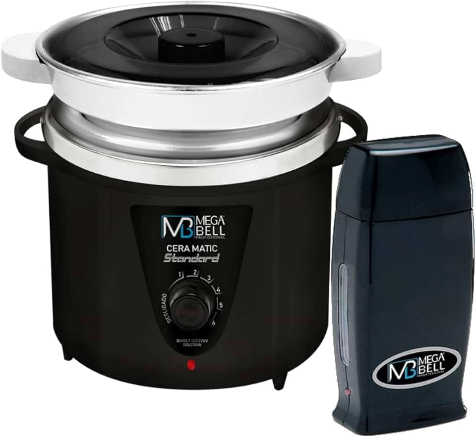 Kit Panela Depilação Termocera 900g Com Refil Preta + Aquecedor de Cera Roll-on Preto