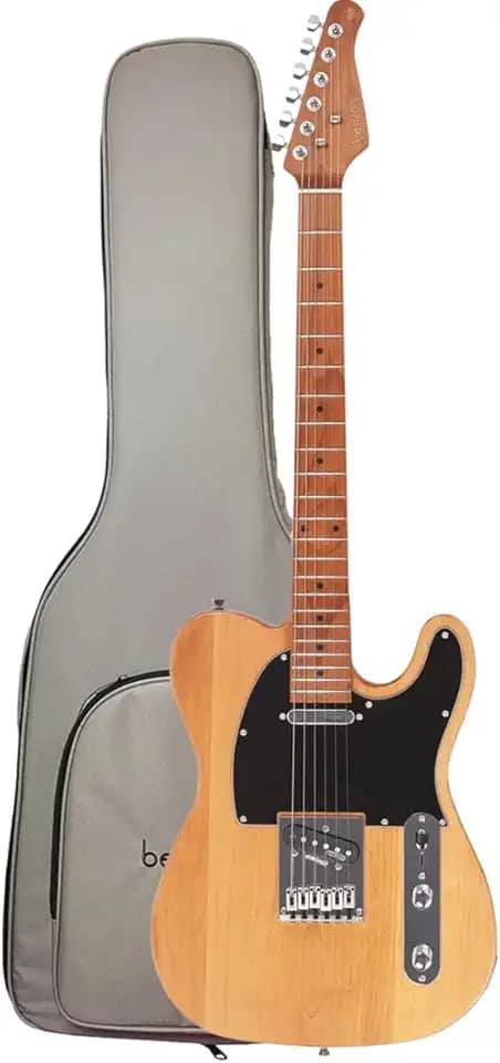 Guitarra Telecaster Natural/Black com Capa – Design Sofisticado e Timbragem Versátil