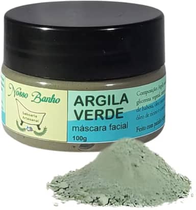 Máscara Facial Argila Verde Vegana Limpeza Profunda Redução Acnes e Cravos