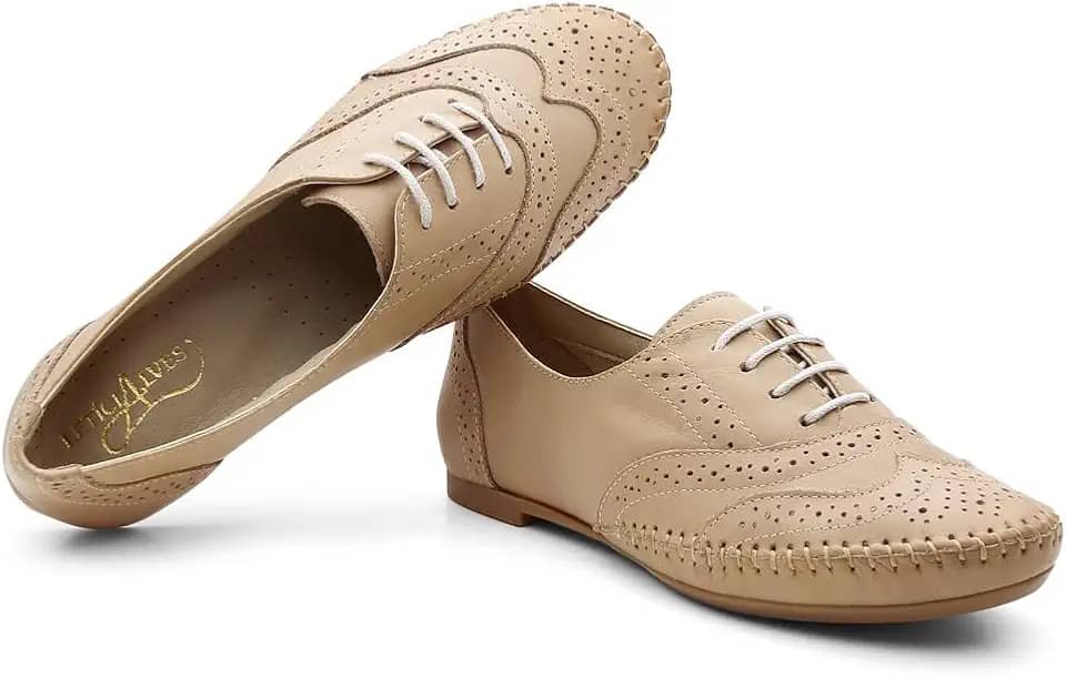 Tenis Oxford Feminino Couro Cadarço Texturizado Salto Baixo Palmilha Conforto Leve