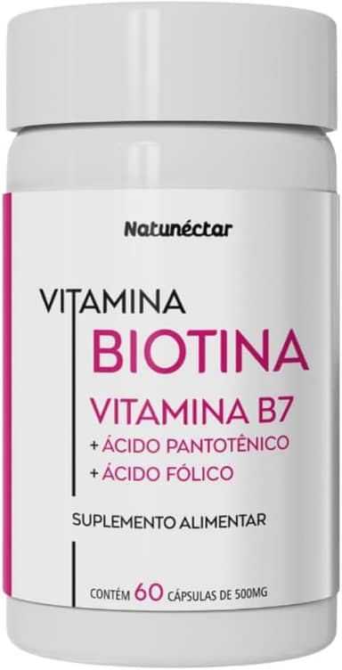 Biotina Com Vitamina B5 e B9 Fortalecedor de Unhas e Cabelo 500mg 60 Cápsulas - Natunéctar