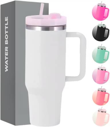 Copo Térmico com Tampa 1200 Ml Caneca Garrafa Térmica Com Canudo - Inox Parede Dupla (Branco)