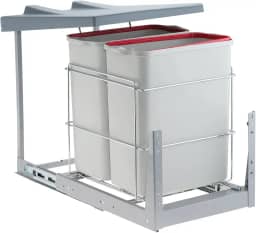 Schmitt, 152072, Suporte com Lixeiras Dupla Deslizante Plásticas 20L Cozinha, cor Bege, Polipropileno