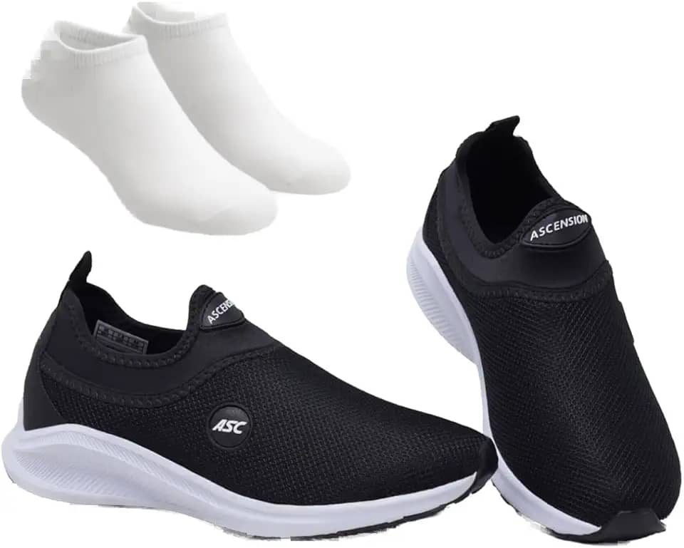 Tênis Ortopédico Unissex Ascension + Meia Branca | Estilo Tipo Meia – Leve, Confortável, Calce Fácil | Ideal para Caminhada, Academia e Uso Diário