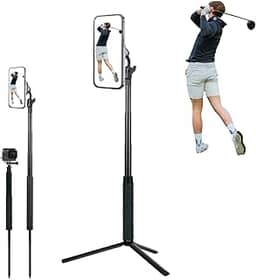 Monopé de golfe e tripé de selfie, suporte de tripé magnético para gravação de balanço de golfe, bastão de selfie de golfe ajustável de 132 cm para auxiliar de treinamento de swing, compatível com