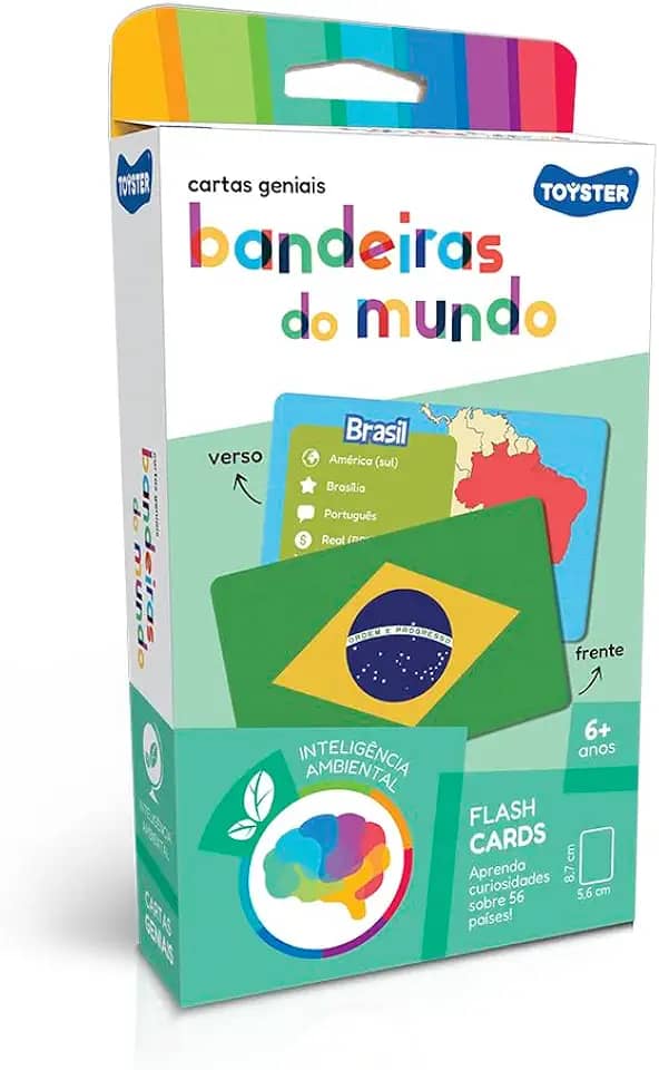 Toyster - Cartas Geniais Bandeiras do Mundo - Jogo da Memória 56 Cartas - 6 Anos - Inteligência Ambiental