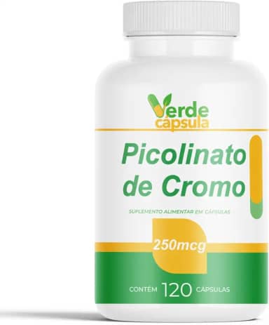 Picolinato de Cromo 120 Cápsulas - Cromo Picolinato 250mcg - Suplemento Alimentar em Cápsulas - Verde Cápsula
