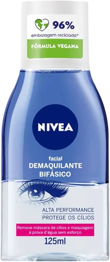 NIVEA Demaquilante Facial Bifásico 125ml - Composto com Óleo de Girassol, retira até a maquiagem à prova d’água, além de não agredir a pele e nem deixar resíduos de produto