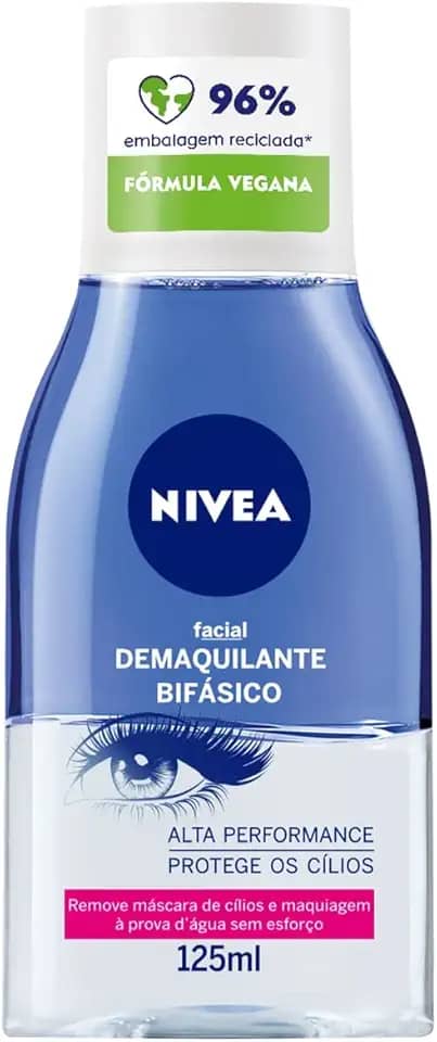 NIVEA Demaquilante Facial Bifásico 125ml - Composto com Óleo de Girassol, retira até a maquiagem à prova d’água, além de não agredir a pele e nem deixar resíduos de produto