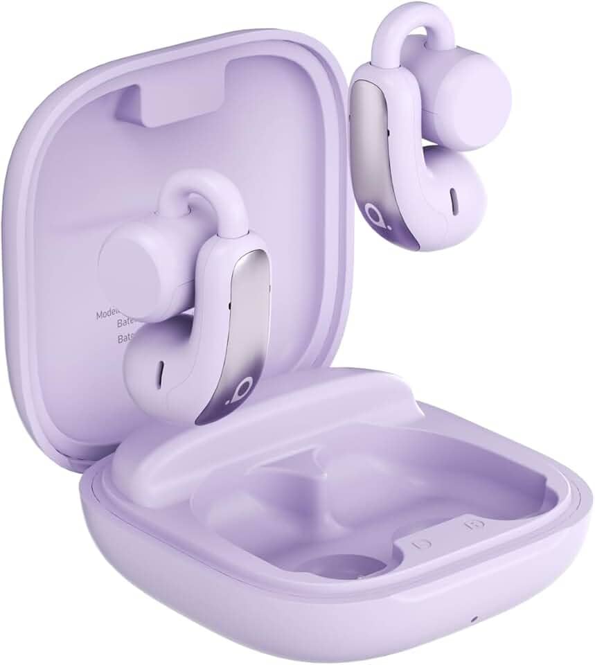 Fone de Ouvido Bluetooth Basike, Fone sem fio Bluetooth 5.3 com clipe, Condução Óssea, Cancelamento de Ruído, IPX5, Reprodução 28 Horas, Compatível com iOS, Android para Corrida e Fitness (Violeta)