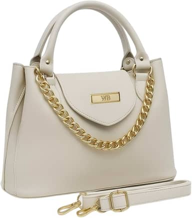 Bolsa Feminina Com Alça de Mão e Ombro Reajustável e Com Bolso Externo + Detalhe em Corrente