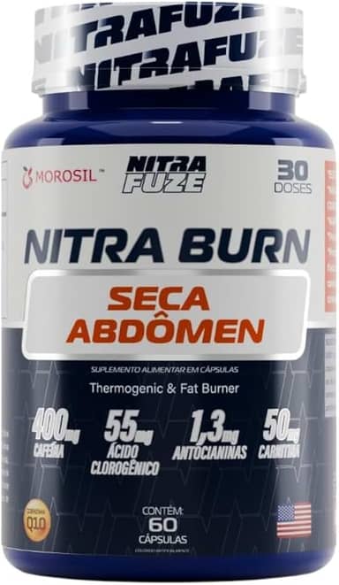 Nitra Burn - Termogênico | Carnitina, cromo e 400mg de cafeína - 60 cápsulas | Suplemento NitraFuze | Treinos intensos | Foco, Diurético e Energia | Antocianinas
