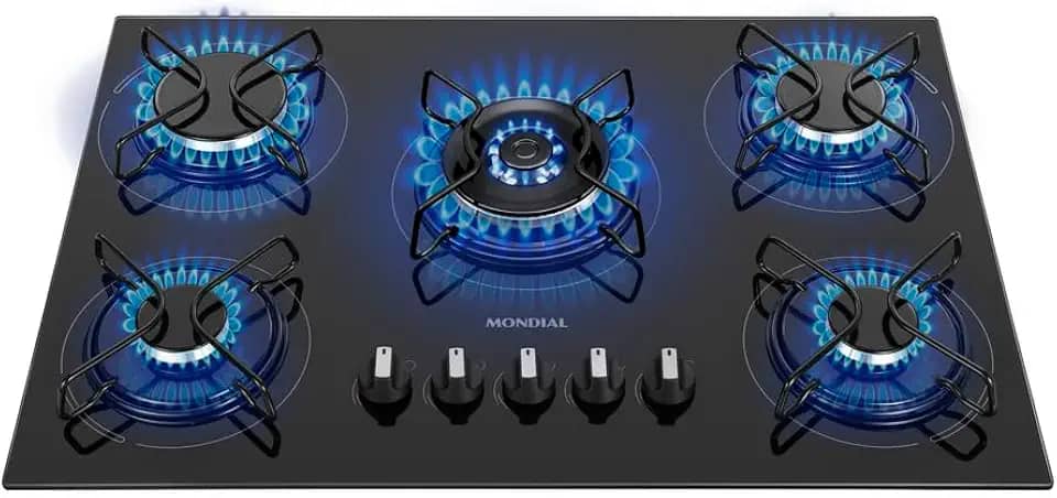 Cooktop a Gás, 5 Bocas, Mondial, Preto/Inox, Bivolt - CTG-03