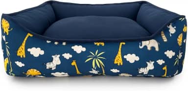 Cama PET dupla face com zíper para fácil remoção da espuma e lavagem (Médio, Azul Escuro Safari)