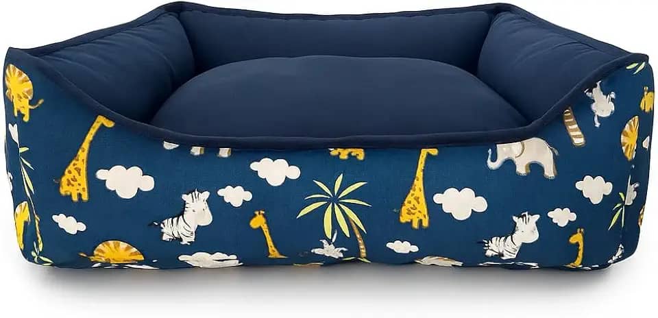 Cama PET dupla face com zíper para fácil remoção da espuma e lavagem (Médio, Azul Escuro Safari)