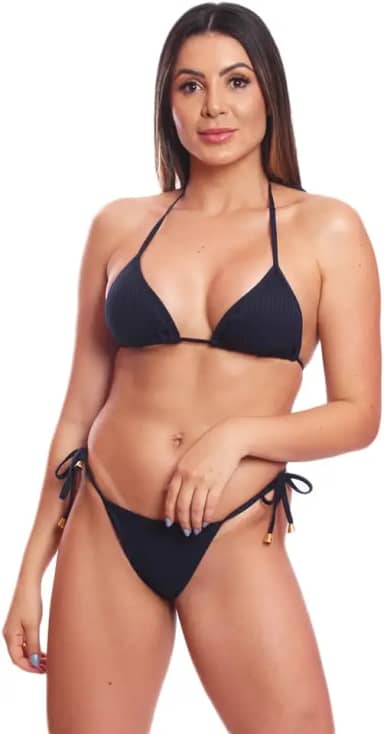 Biquini Cortininha de Amarra Mulher Praia Marquinha Canelado