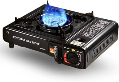 Fogareiro Fogão a Gás Portátil com Ignição Eletrônica - Aço Esmaltado, Chama Regulável e Maleta - Ideal para Camping, Viagens e Uso Externo