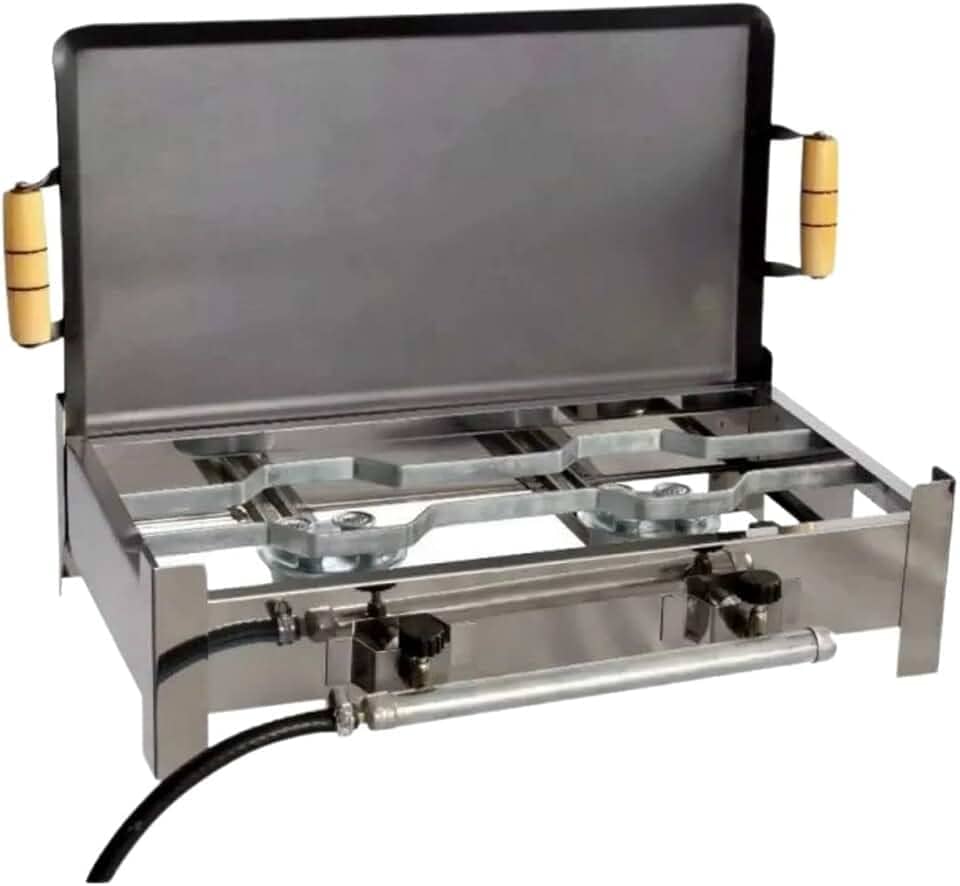 Fogareiro Fogão Inox 2 Bocas Mais Chapa Com Kit Gás E003