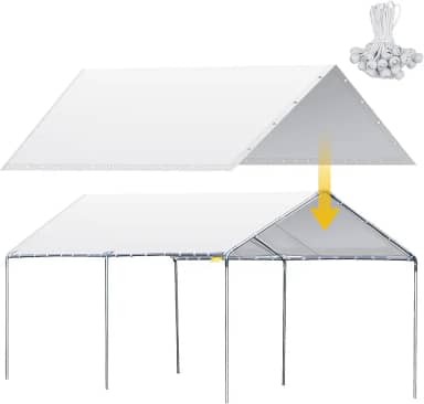 3 x 6 m Cobertura de garagem resistente à prova d'água para garagem para carro capa de substituição com 50 elásticos esféricos, apenas tampa superior, moldura não incluída