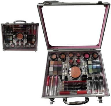 Maleta de Maquiagem Fenzza Muse PP 29 Itens - Kit Completo para Presente, Makes Prateado, Estojo Resistente