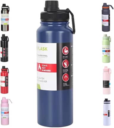 Garrafa de Água Térmica Inox 800ml Esportiva com Alça Parede Dupla Isolada a Vácuo Antivazamento Garrafinha Academia Fitness Corrida Esportes Escritório – Premium (Azul)