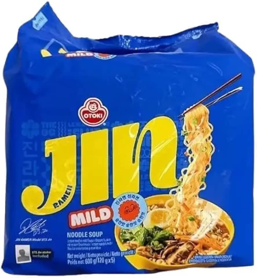 MACARRÃO COREANO INSTANTÂNEO | LAMEN JIN MILD | PACK 5X + STICKER ADESIVO | 5 PACOTES + 1 STICKER