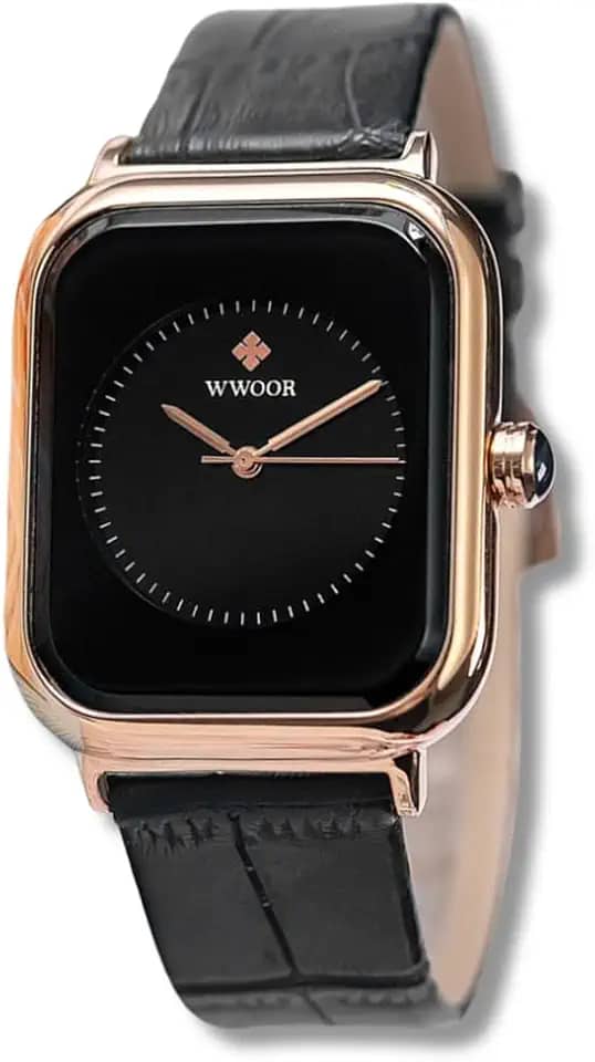 Relógio Feminino Minimalista à Prova d’Água com Pulseira de Couro Preto e Movimento a Quartzo – "Spotless" – Acompanha Caixa Premium