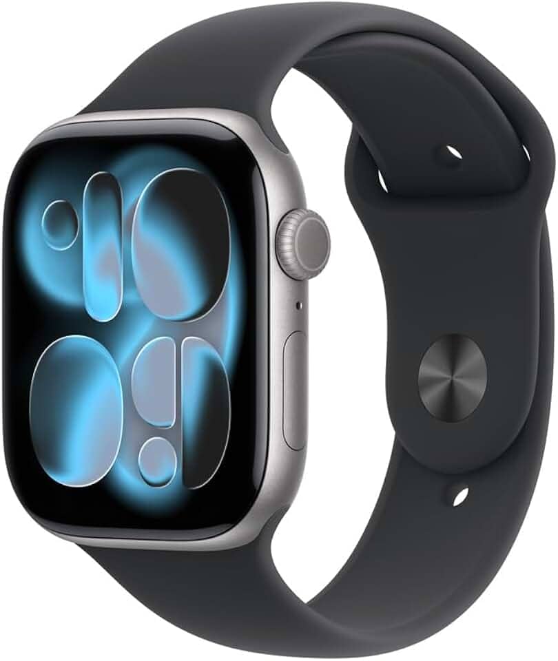 Apple Watch Series 11 GPS, Caixa em alumínio cinzento sideral de 46 mm com Bracelete desportiva preta - M/G