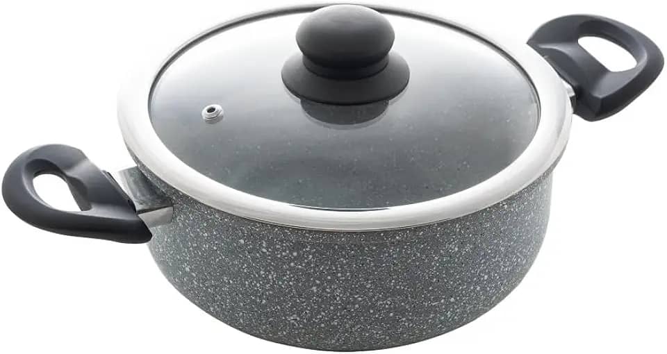 WOLFF - Caçarola de Indução com Tampa de Vidro 22cm Granilite Cinza Alumínio com Revestimento Cerâmico