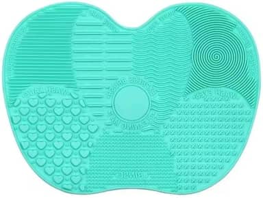 Tapete de limpeza de pincel de maquiagem em forma de maçã de silicone, verde, multitextura, pincel de limpeza cosmético com ventosa