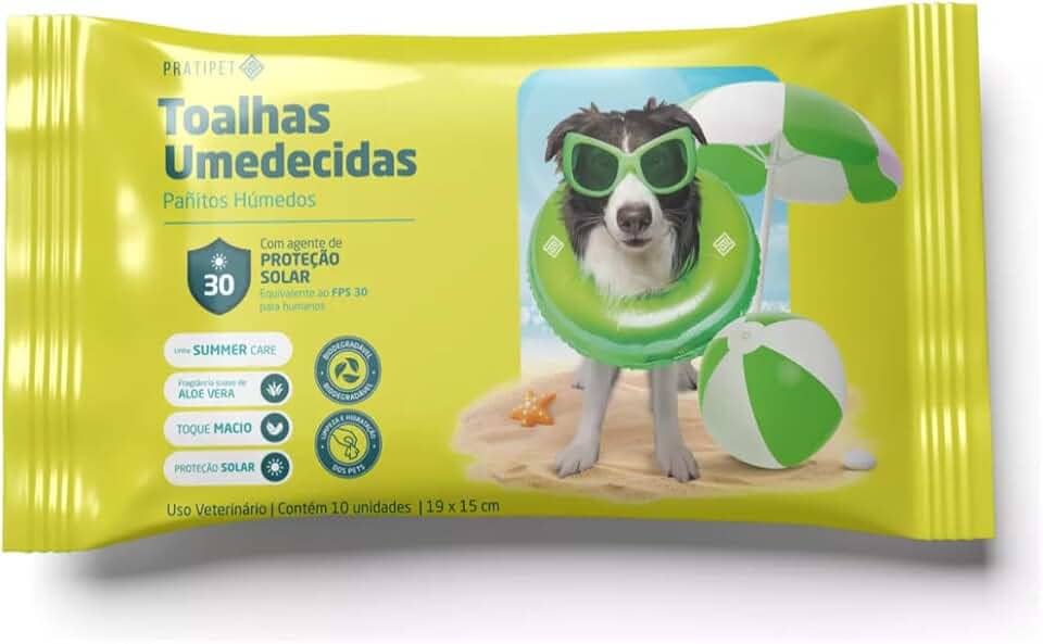 Toalha Umedecida Pet Com Protetor Solar FPS 30 10 Unidades