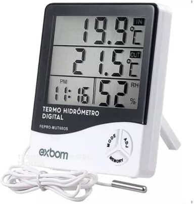 Termômetro Digital E Higrômetro Para Medição De Temperatura e Umidade Do Ar Máxima/Minima Com Relógio Digital Para Freezer Geladeira Aquario Chocadeira Empresarial Cabo Linha de Qualidade Premium