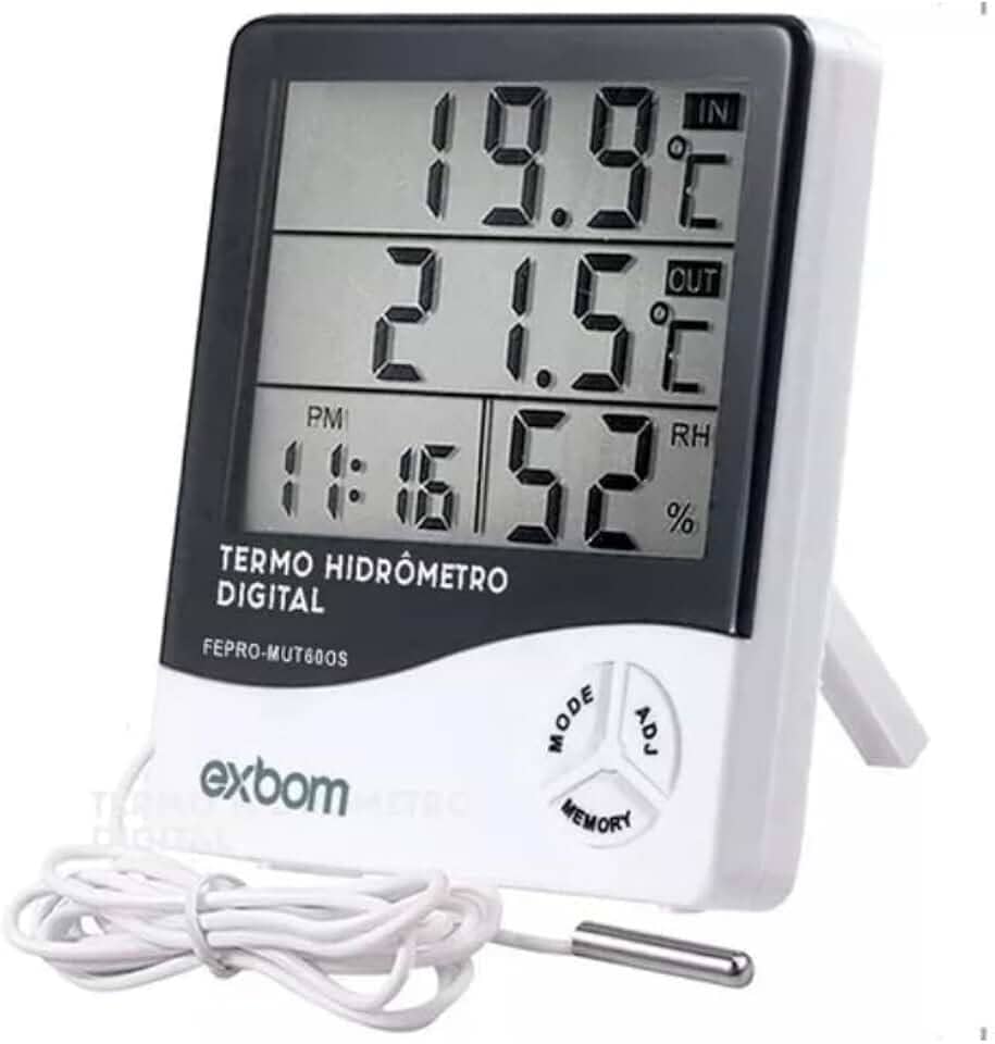 Termômetro Digital E Higrômetro Para Medição De Temperatura e Umidade Do Ar Máxima/Minima Com Relógio Digital Para Freezer Geladeira Aquario Chocadeira Empresarial Cabo Linha de Qualidade Premium