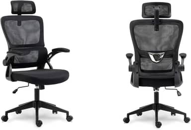 Cadeira de Escritório Presidente Giratória Ergonômica, Com Design Moderno, Estofado Confortável, Apoio Lombar Ajustável, Base Reforçada, Rodízios Silenciosos e Ajuste De Altura (PRETO)