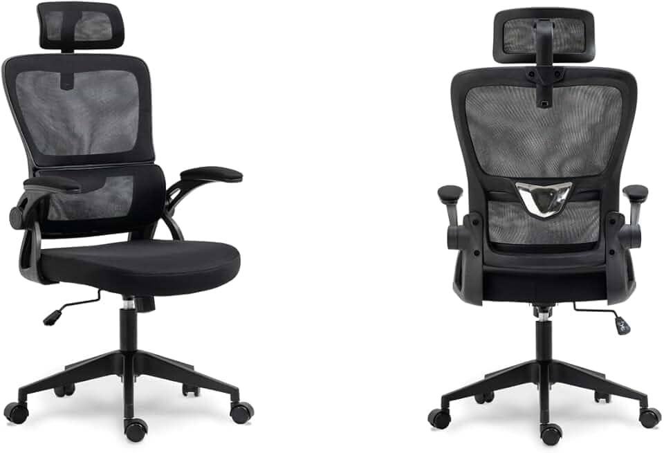 Cadeira de Escritório Presidente Giratória Ergonômica, Com Design Moderno, Estofado Confortável, Apoio Lombar Ajustável, Base Reforçada, Rodízios Silenciosos e Ajuste De Altura (PRETO)